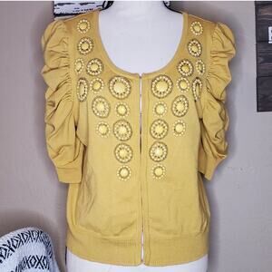 INC International Concepts Cardigan Size S Golden Root Beaded (121)
